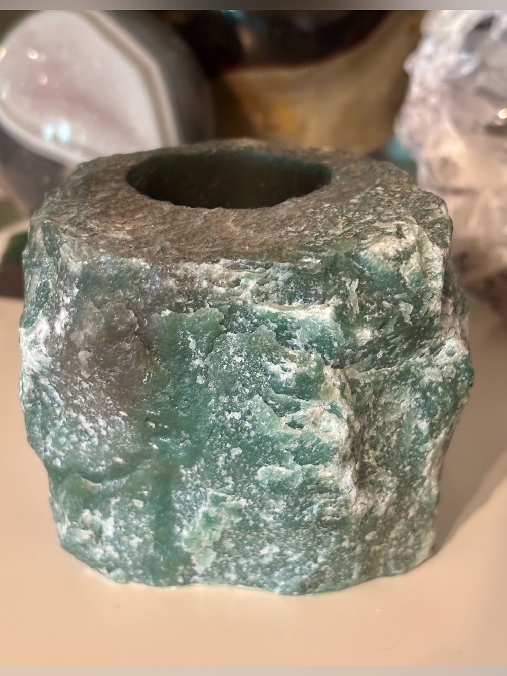 💚🕯️Large Green Fluorite Natural Stone Candle Holder – 2.27 lb / 1.03 kg